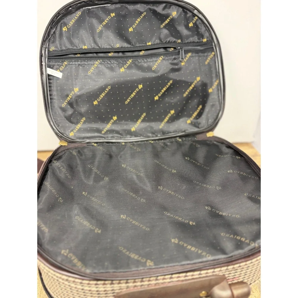Gabbiano Houndstooth Travel Vanity Case Brown Tan Beauty Makeup Bag Mirror